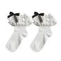 White socks, black bow (short style) / One Size