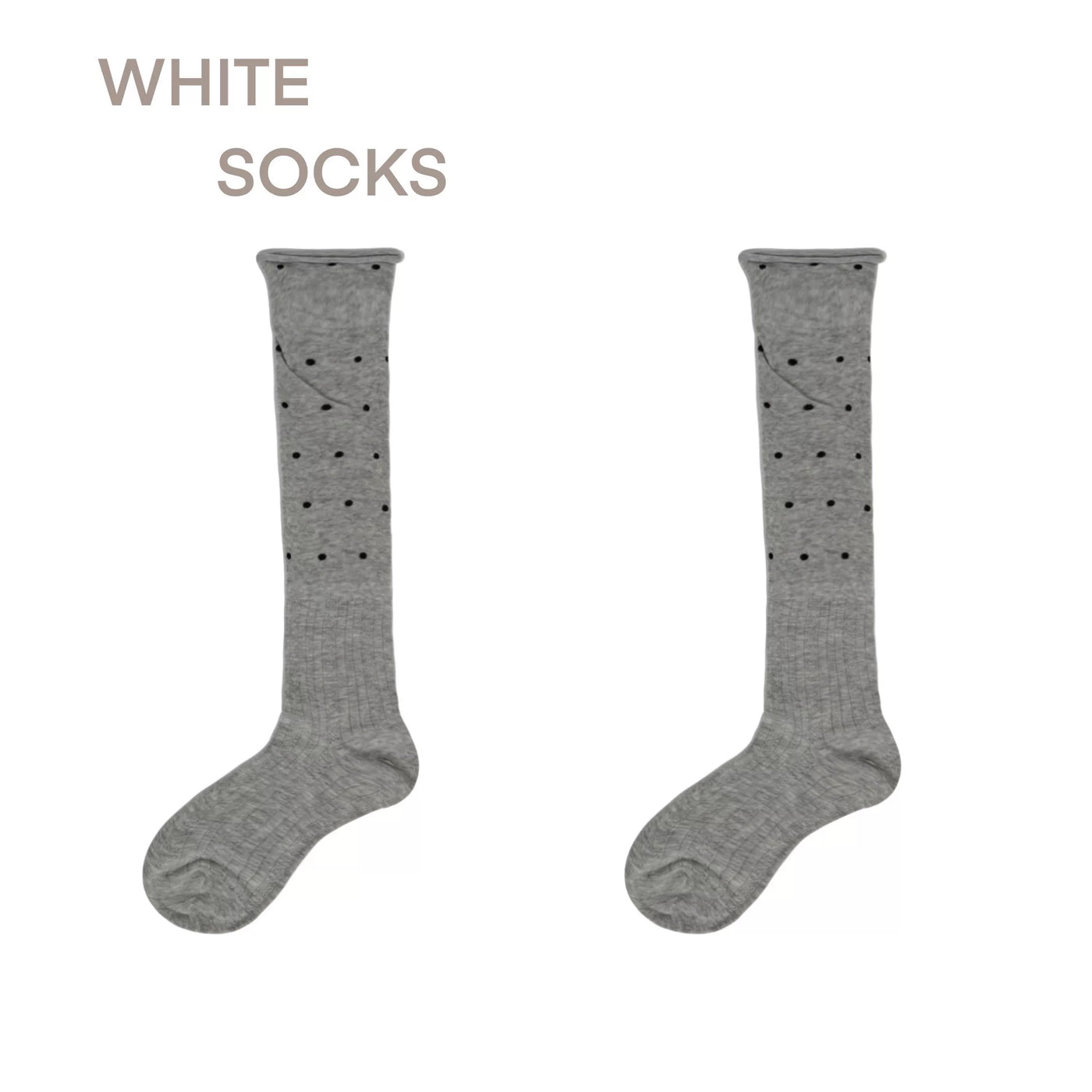 White Socks - Dot Slouch - Fine-Ribbed Mid-Calf Socks with Polka Dots