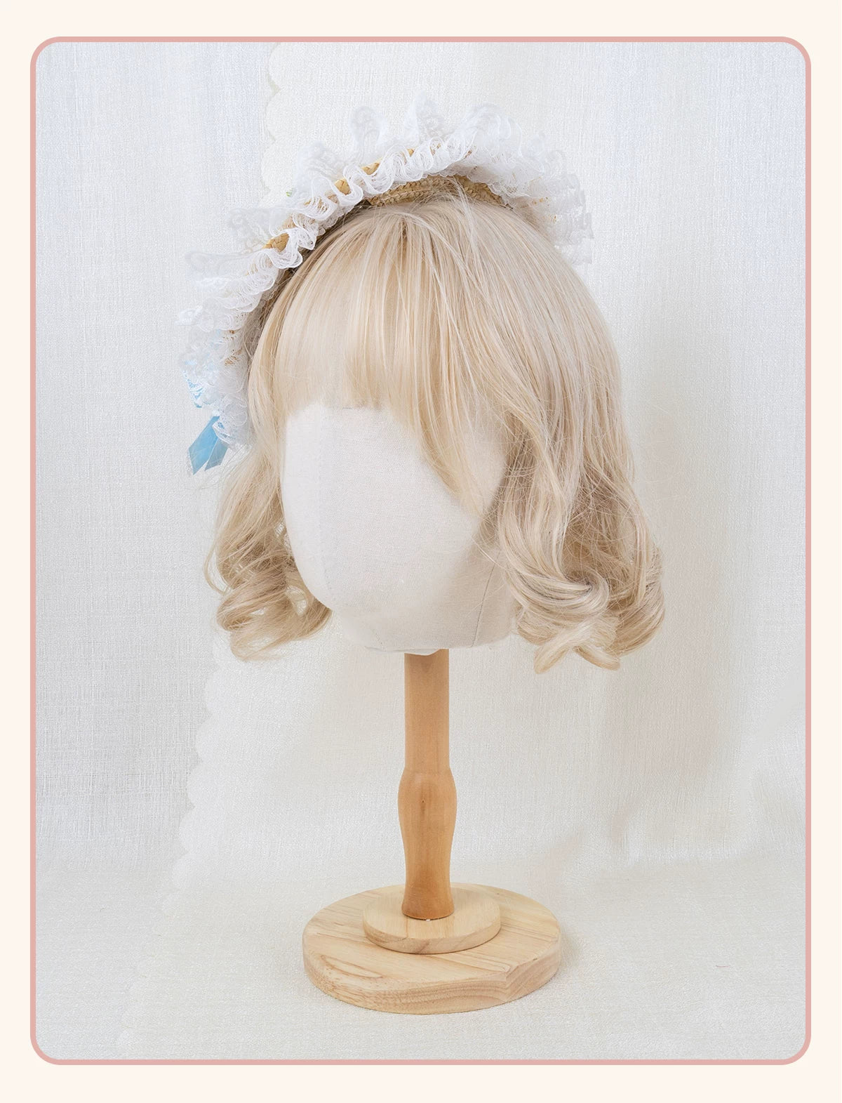 Stardust Rose - Forest Lace Bow - Straw Flat Hat with Lace Bow Hair Clip