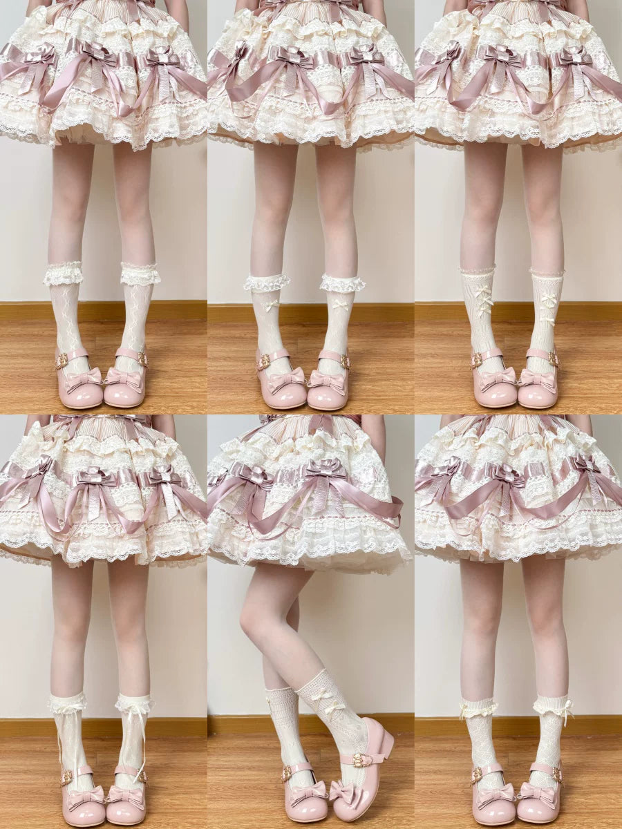 Cream lace socks with bow details and delicate Lolita styling