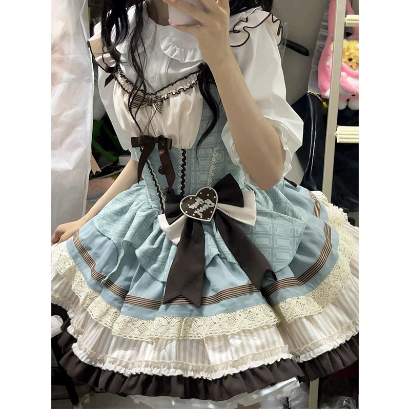 Creamy - Mint Chocolate - Jumperskirt Set with Waist Bow