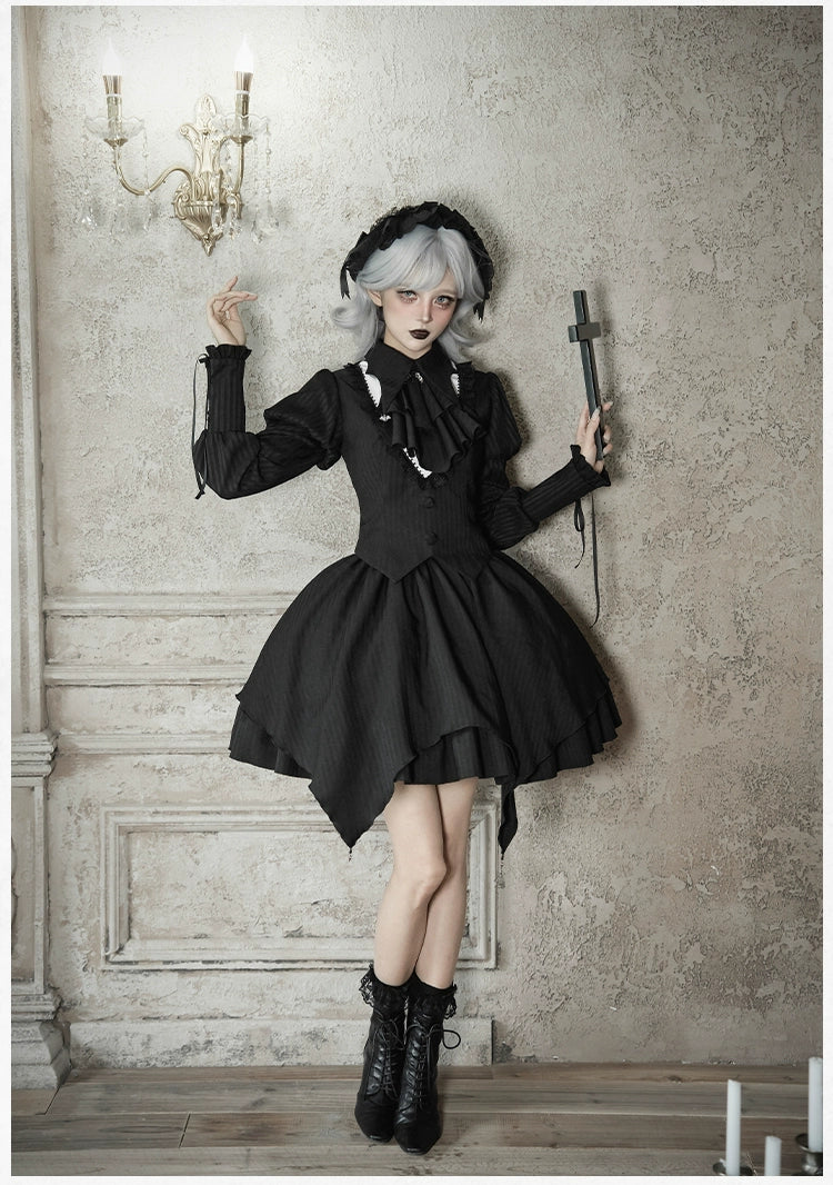 With PUJI - Night Talk - Gothic Lolita Skirt Dress Set, Batwing-shaped Accents