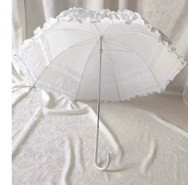 Independent Brand - Lace Parasol Collection - Ruffled Lace Parasol with Decorative Handle