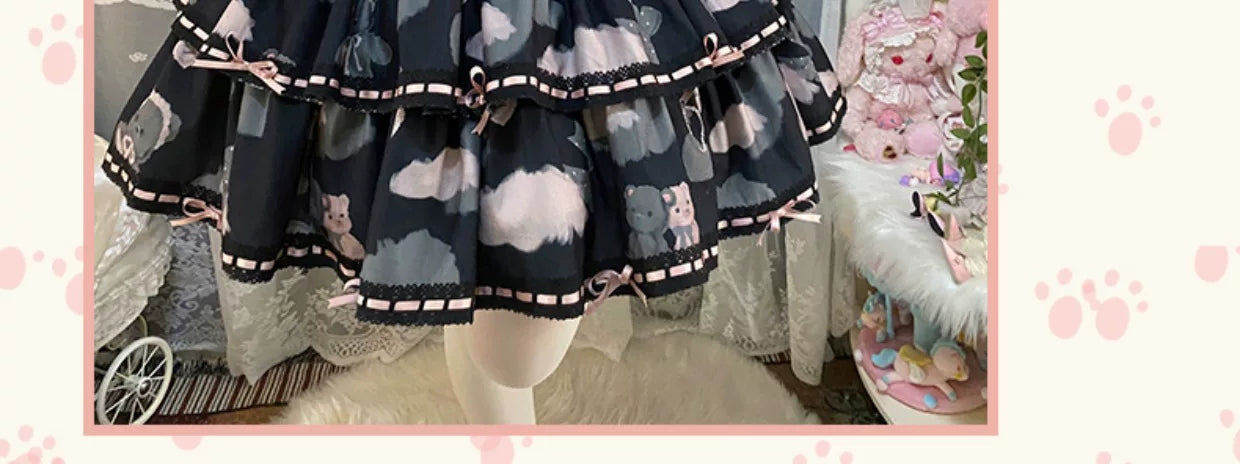 Baozi Pig - Bopi Bear - Three-Tier JSK Dress with Bear-and-Heart Motifs