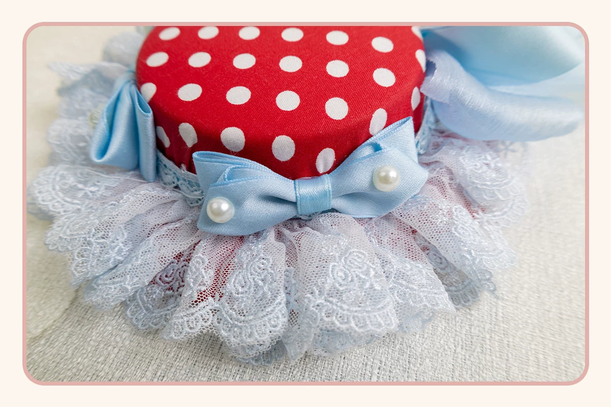 Stardust Rose - Strawberry Polka Dot - Six-Style Headwear Selection with Ice-Blue Ribbons