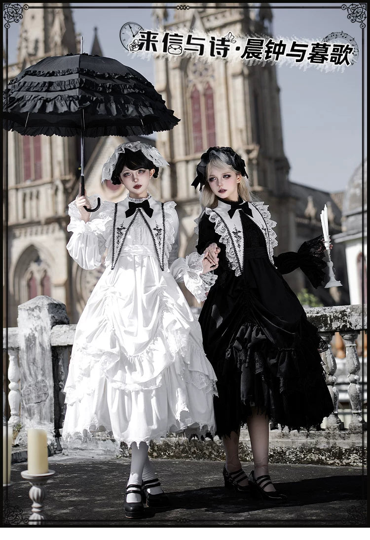 With PUJI - Dawn Bell & Dusk Song - Gothic Lolita Velvet OP Dress, Back Zipper detail view 6