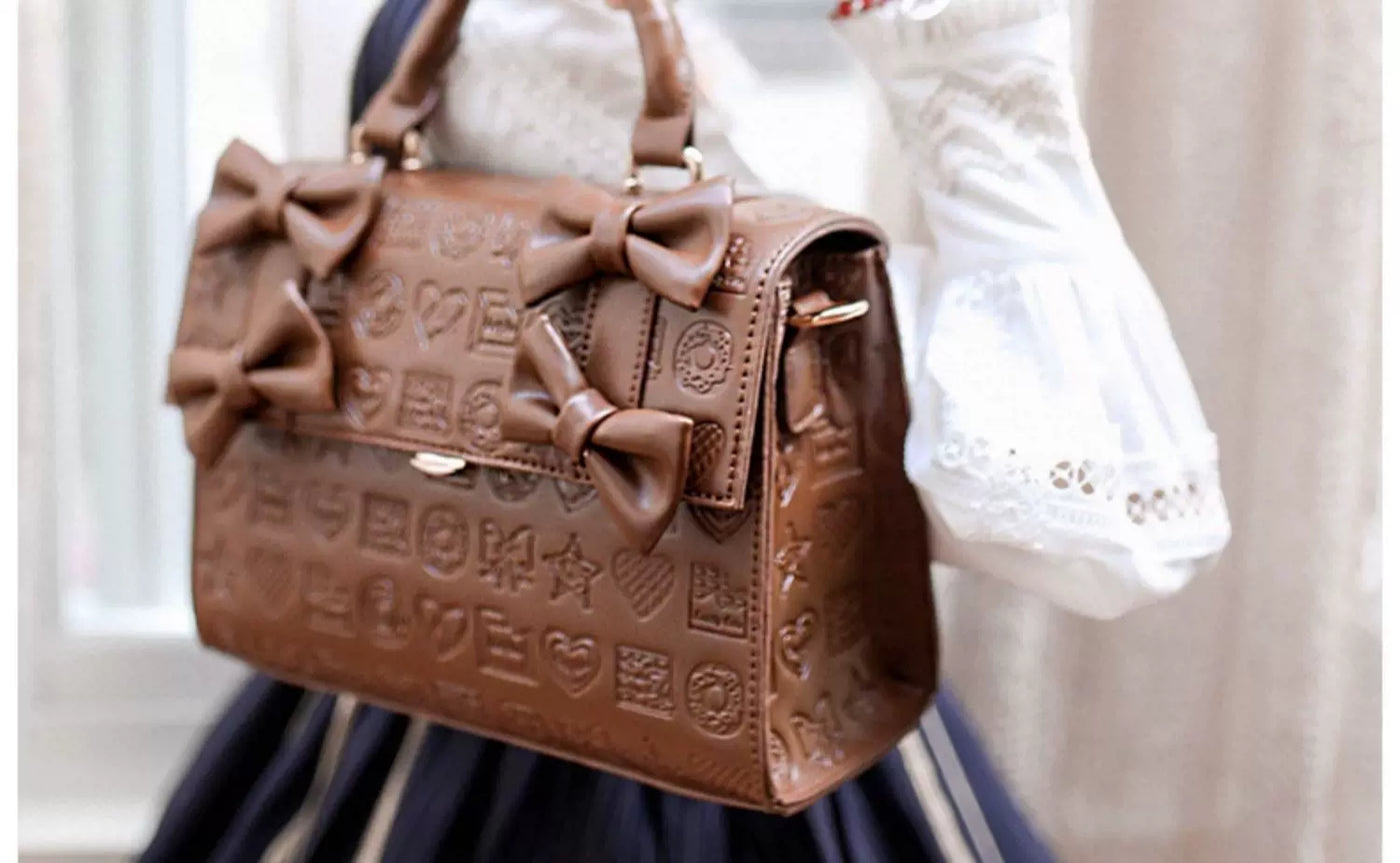 LovelyLota - Sweetheart Chocolate - Embossed Bow Bucket Bag