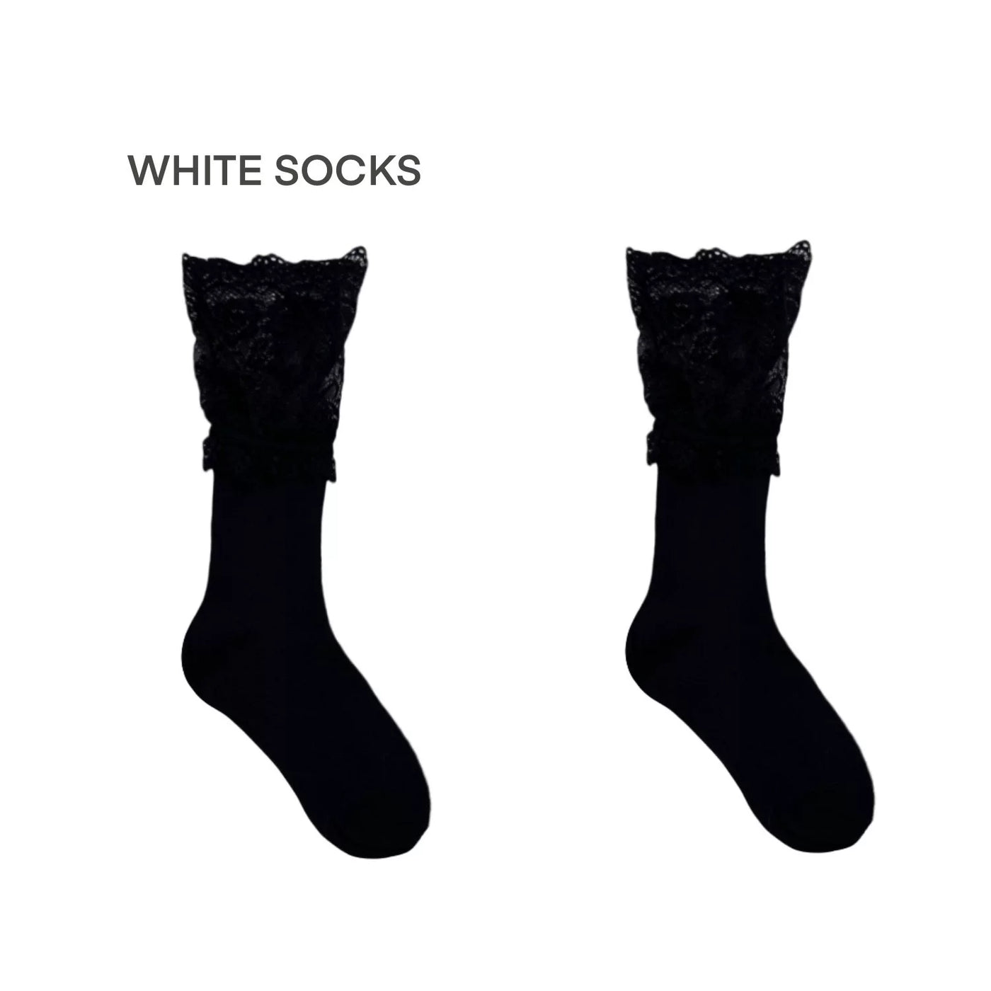 White Socks - Lace Ballet - Lace-Trimmed Mid-Calf Socks with Scalloped Edges