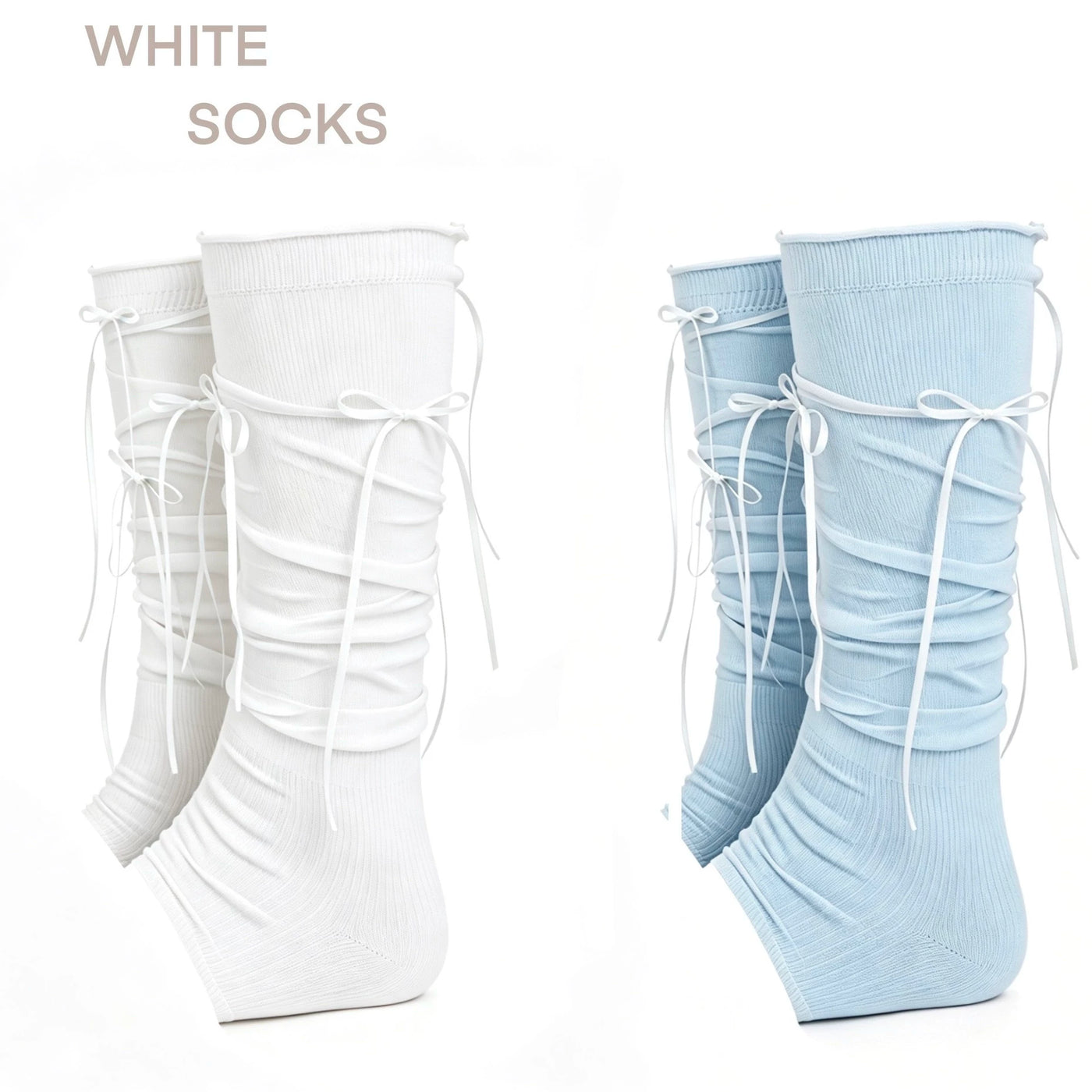 White Socks - Ribbon Scrunch - Footless Leg Warmers with Ribbon Bows