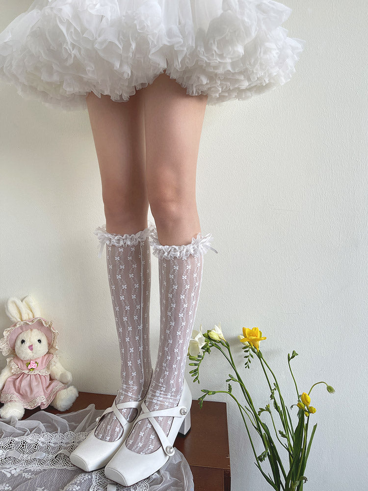 WAGUIR - Sweet Lolita Thin Calf Socks with - Ruffled Cuffs Socks