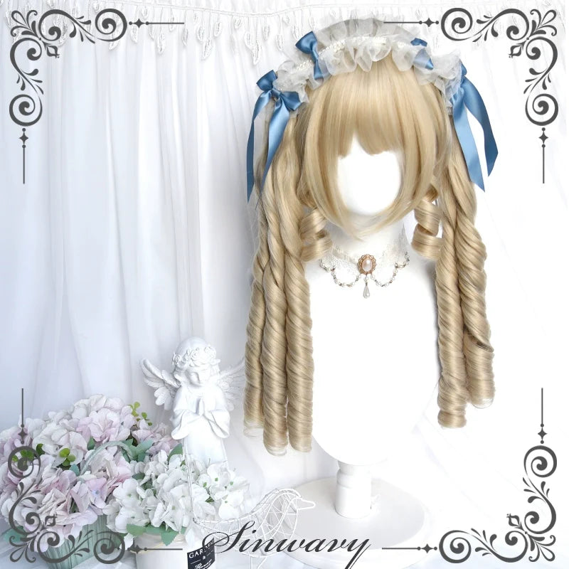Sinwavy - Retro Lolita Wigs Beige Gold Roman - Roll Wig Wig