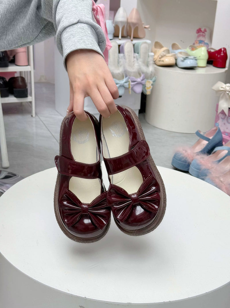 Burgundy QQ Candy patent bow Mary Jane shoes reference colour