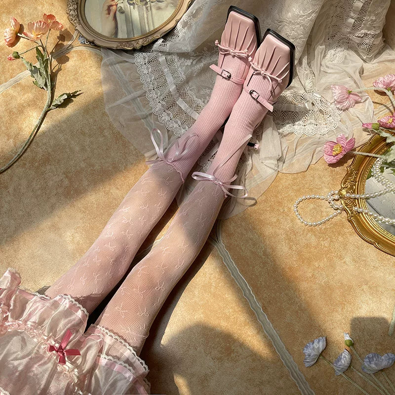 Sock Noble - Lace Bow JK - Cotton Pantyhose with Small Bow Motifs