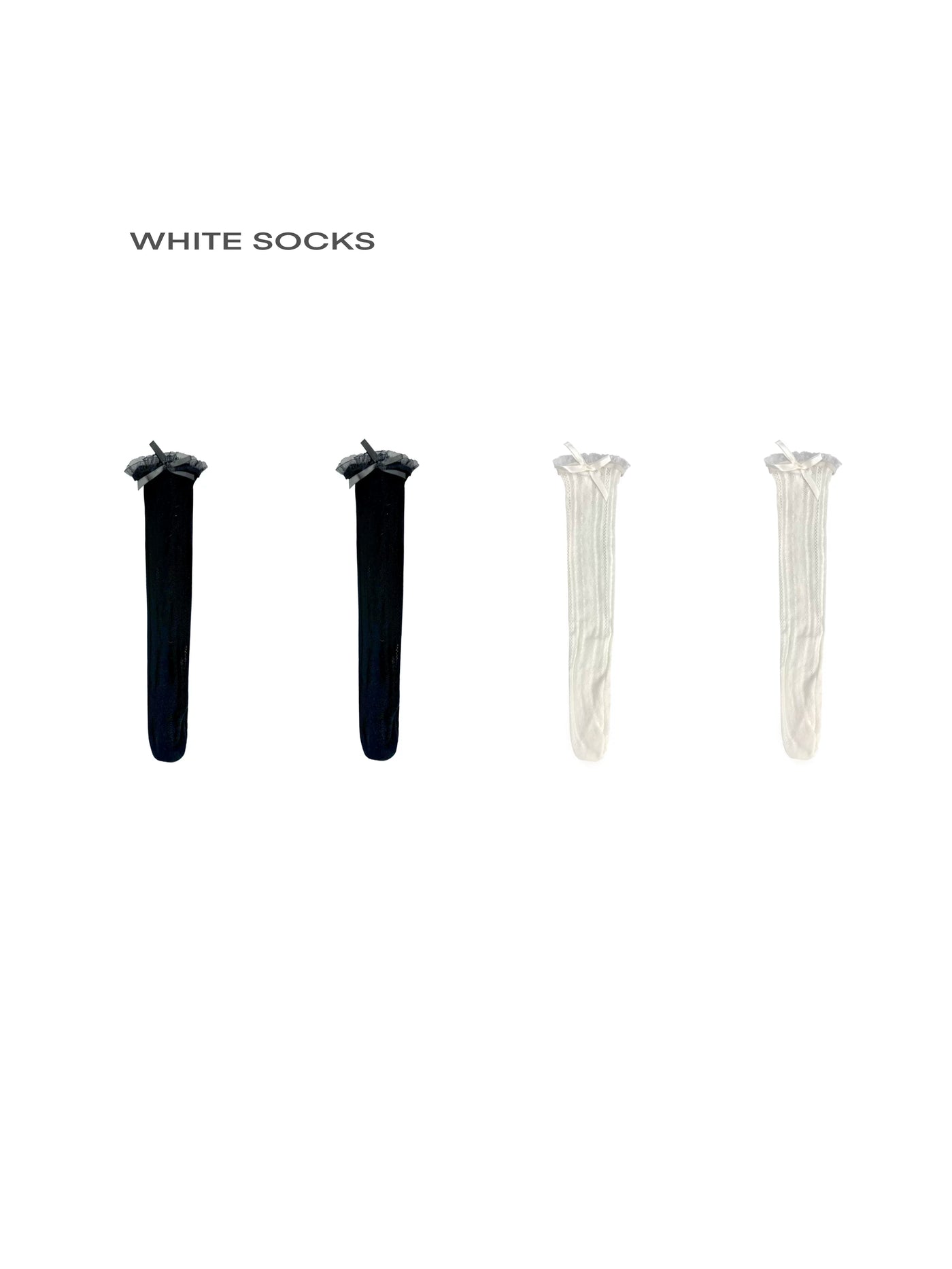 White Socks - Lace Bow Ballet - Lace Mid-Calf Socks with Ribbon Bows