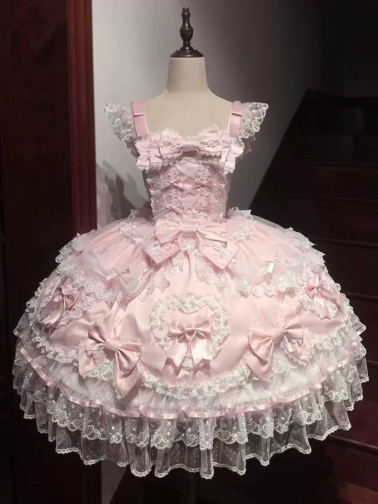 Velvet Sweetheart - Doll-like Sweet Lolita Jumper Dress, Bow Accents Pink JSK Only S