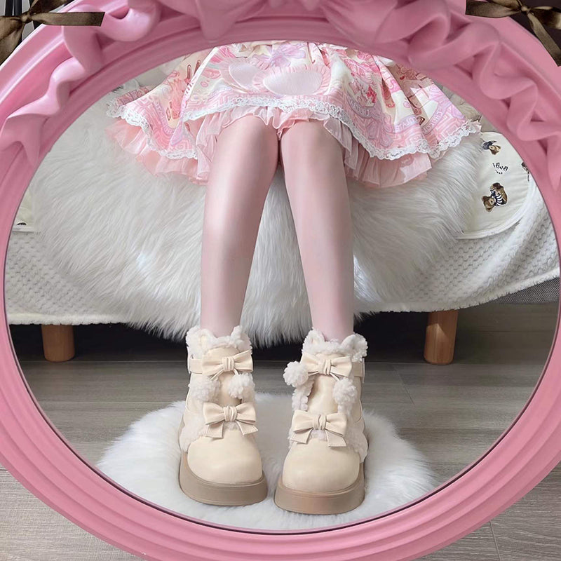 beauty bunny - Furry Bear - Winter Snow Boots with Plush Lining and Bow Pom-Poms - product detail 4
