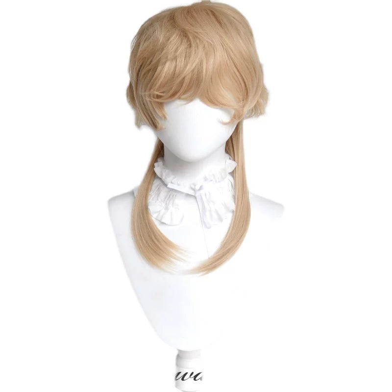 Linen blonde trailing-tail cosplay short wig - view 4