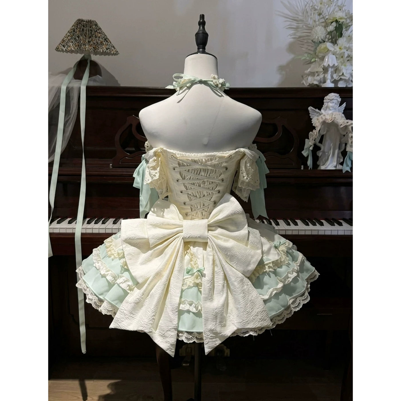 Creamy - Mint Ballet - Green and ivory Lolita dress with layered ruffles