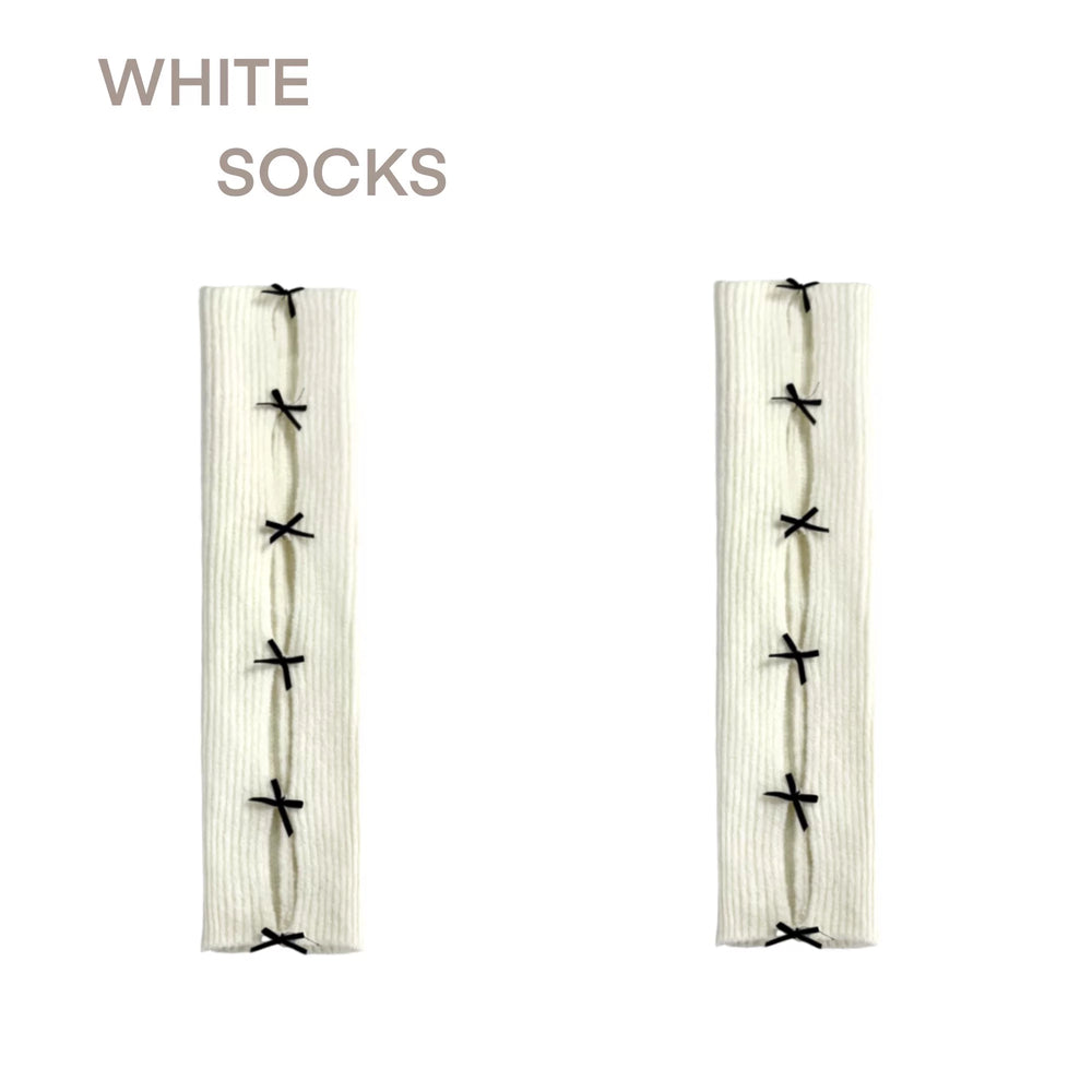 White Sweet Lolita bow cutout mid-calf sock with lace trim