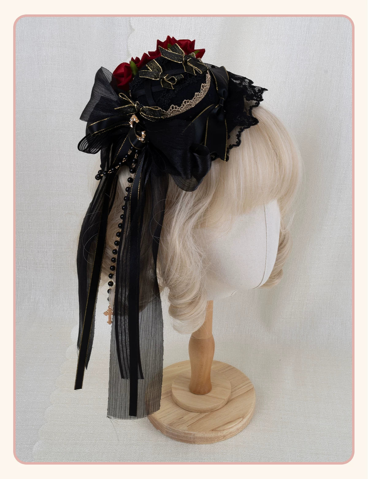 Stardust Rose - Dark Gothic - Black-and-Gold Mini Hat Hair Accessory with Layered Bows