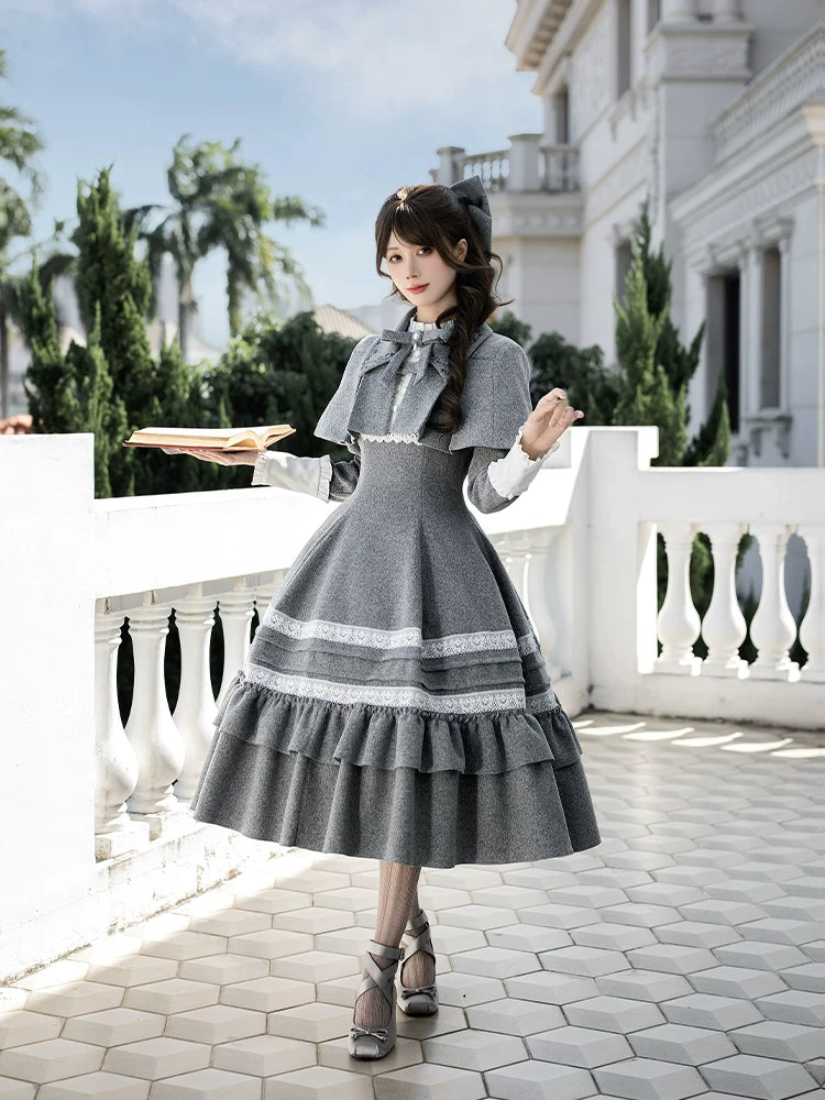 With PUJI - Reminisce - Pile Classic Lolita Dress, Detachable Cape detail view 3
