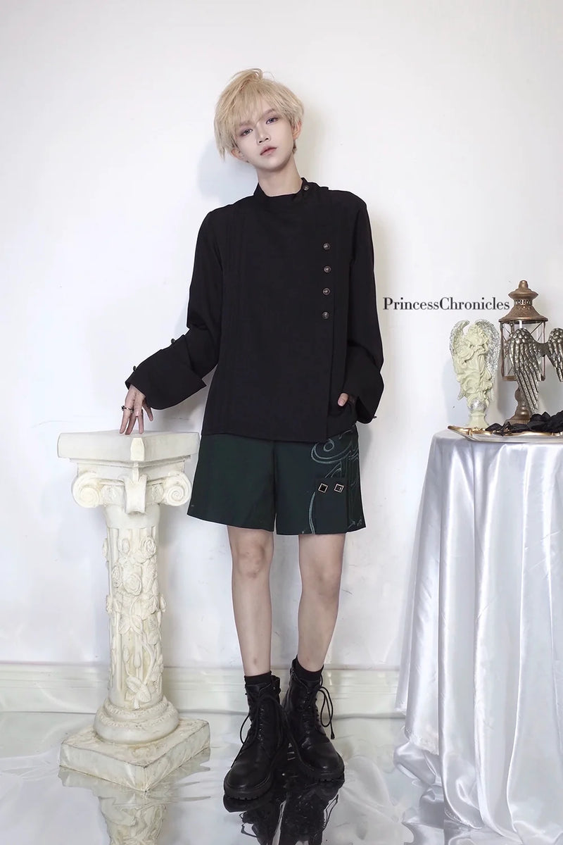Princess Chronicles - As I Sink West - Retro Ouji Lolita Prince Style Black Blouse