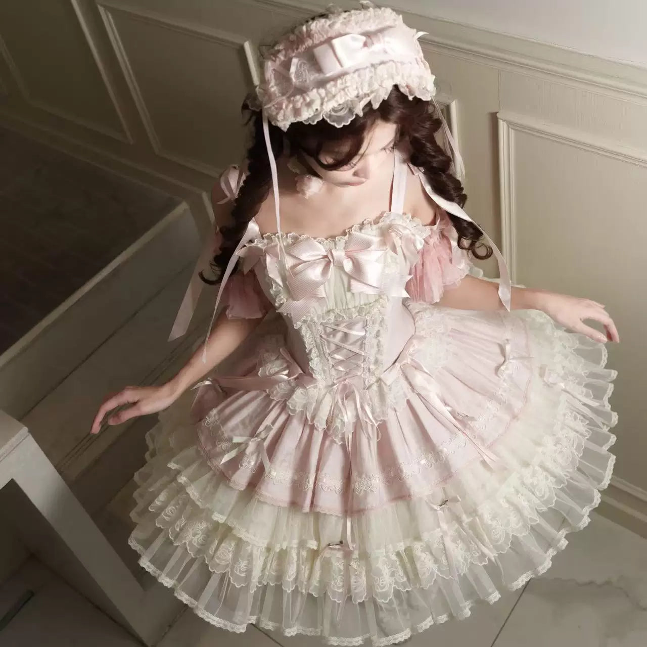 Heart Song - Peach Snow - Sweet Lolita JSK Dress Set - detail view 3