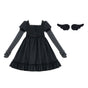Black-gray loose square-neck A-line polka dot dress + pair of black wing pins - Pre-sale, shipping gradually from October 28 / S