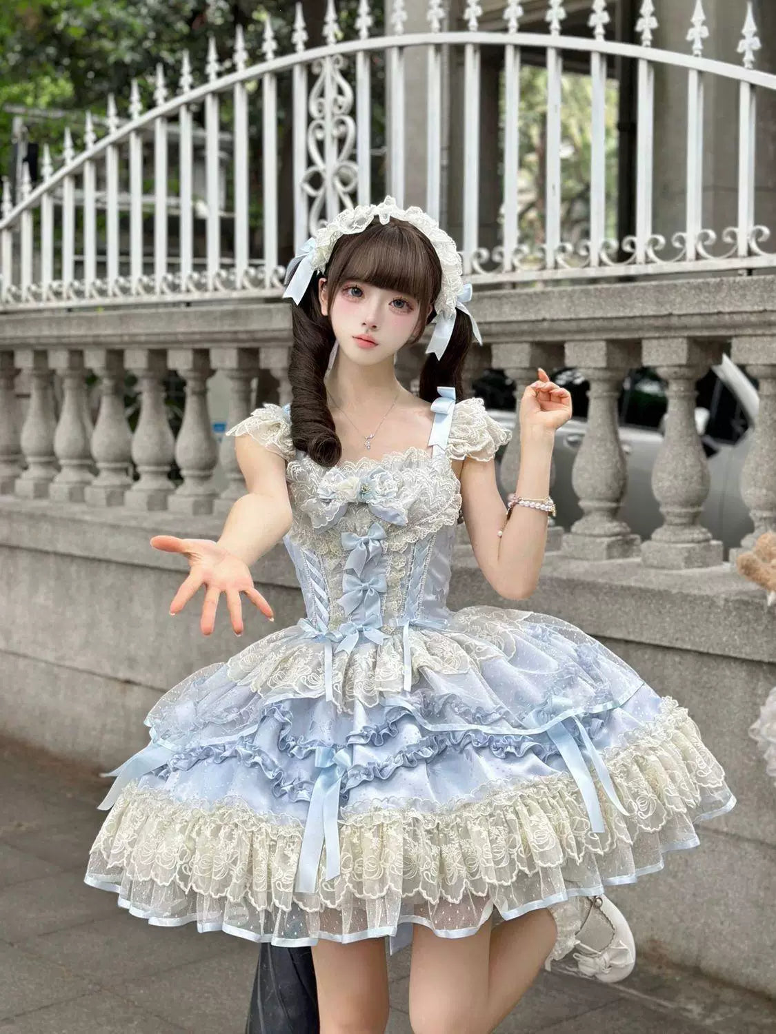 Sweetheart Dream Machine - Rose Poem Ballet - Strappy JSK dress with lace ruffles and ribbon bows