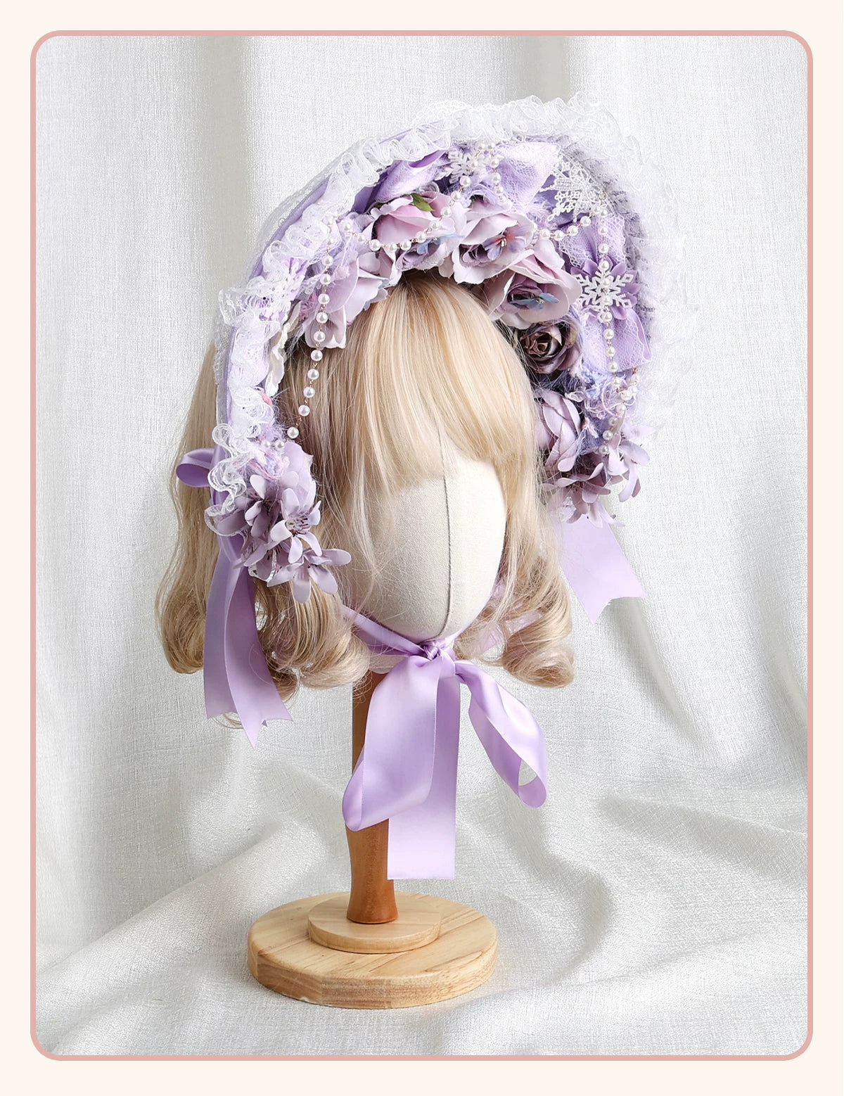 Stardust Rose - Autumn-Winter Dream - Lace-Trimmed Flat Hat with Ribbon Bows