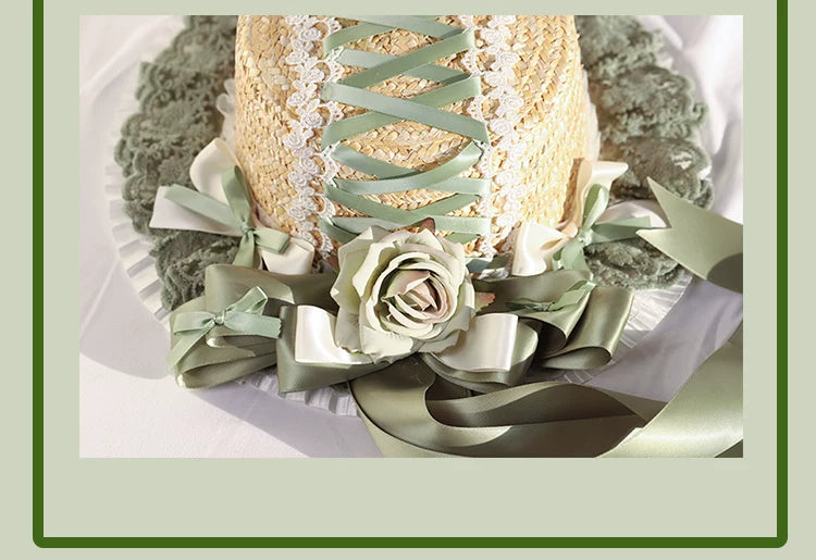 Her Vintage Society - Young Grass Series - Bear Bag, Headband, Hair Clip and Straw Hat Options with Rose Details