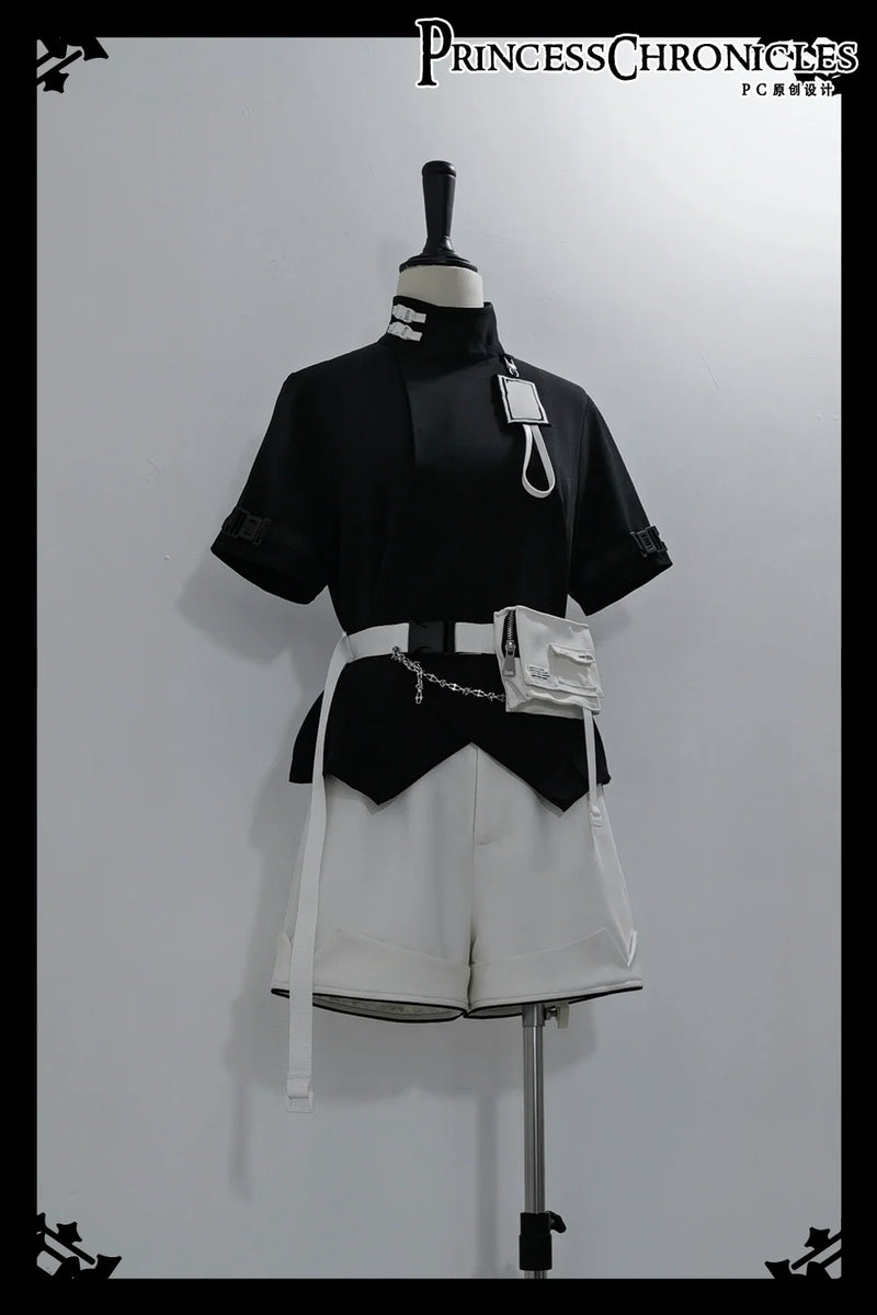 White Cat - Futuristic Style Cool Lolita Pants Suit With Cat Ear Coat S Top (a pair of cuffs + accessories)
