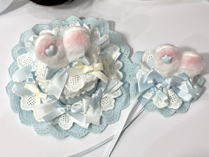 Cat Tart - Blue White Cake - Mini Top Hat with Rabbit Ears
