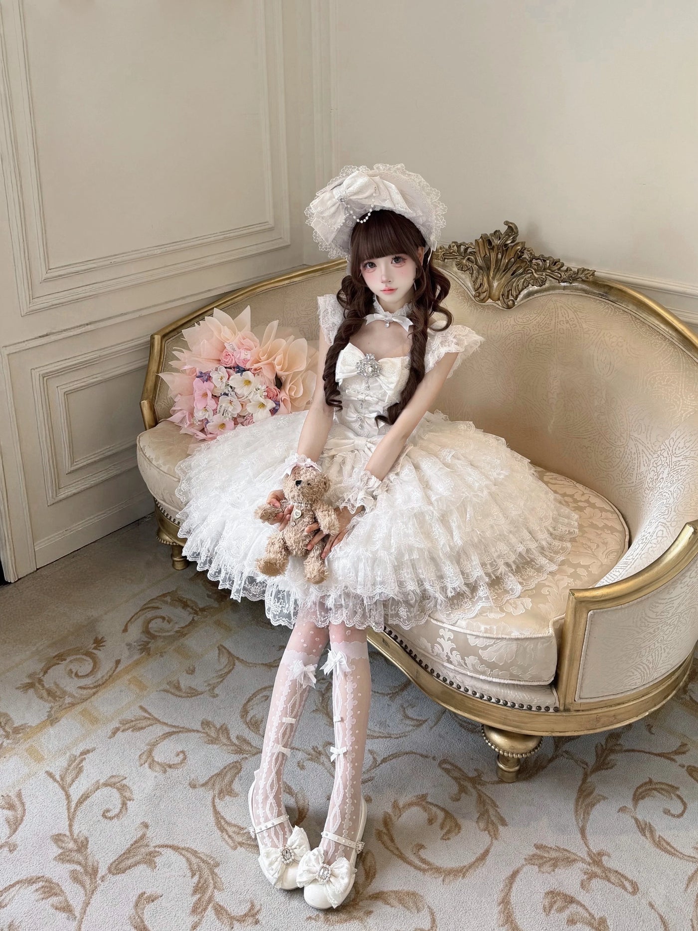 Sugar Girl - Snow Feather - Wedding Sweet Lolita JSK Dress, Multi-layered Lace Skirt