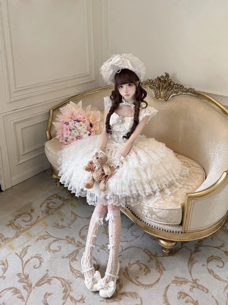 Sugar Girl - Snow Feather - Wedding Sweet Lolita JSK Dress, Multi-layered Lace Skirt