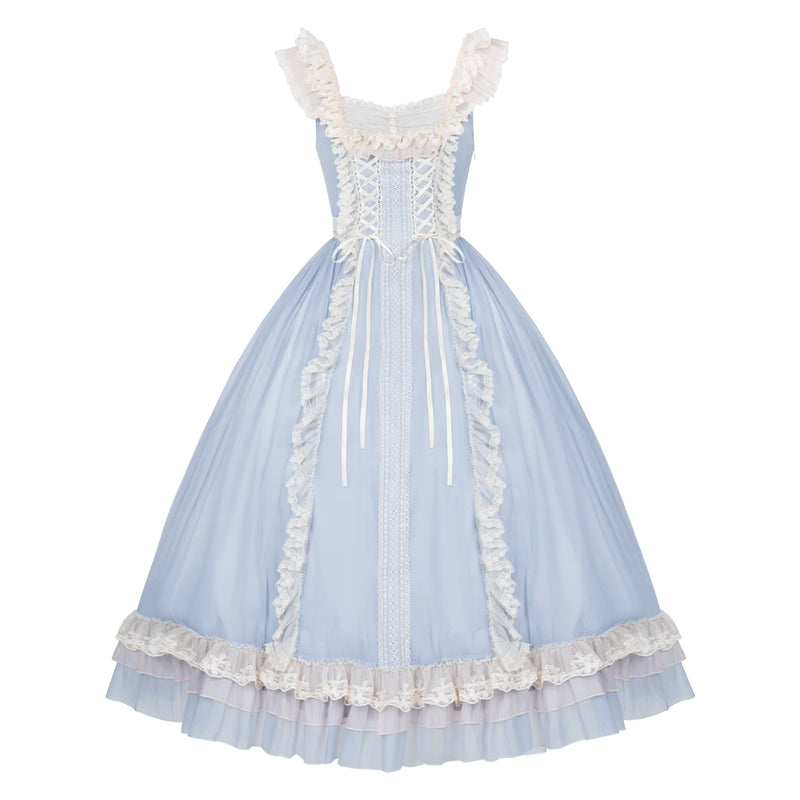 With PUJI - Island Diary - Classic Lolita Flutter Sleeve JSK Dress, Ruffled Lace detail view 9