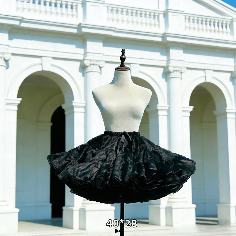 Floral Celebration Black Short Hoop-Free Lolita Petticoat — 40 × 28 m Fullness - With Drawstring