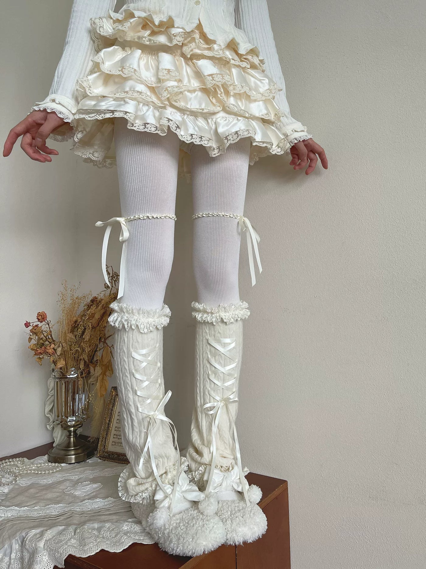 Sock Noble - Ballet Ribbon Legwear - Tights or Sock Covers with Lace Trim and Ribbon Lacing