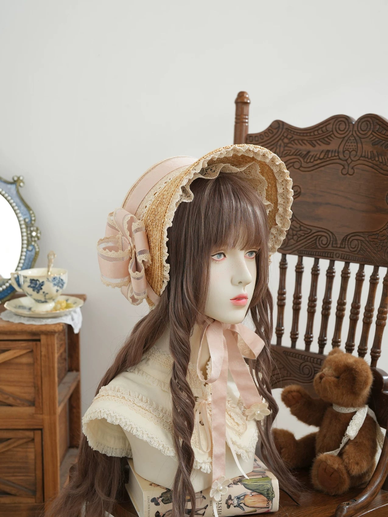 Star Box - Old Summer Shadow - Straw Bonnet with a Lace-Trimmed Brim