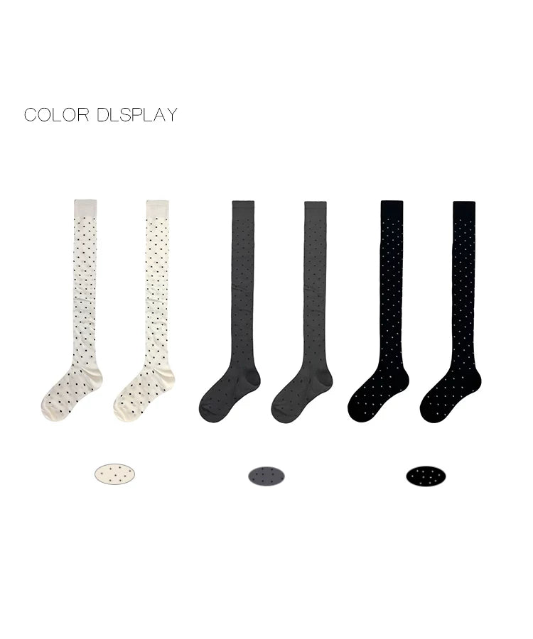 White Socks - Japanese Retro - Polka-dot over-the-knee socks with a clean upper band