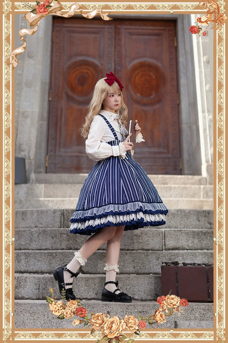 Infanta - Elegant Lolita Stripe High-waist - Jumper Dress Set and Cape SK Skirt