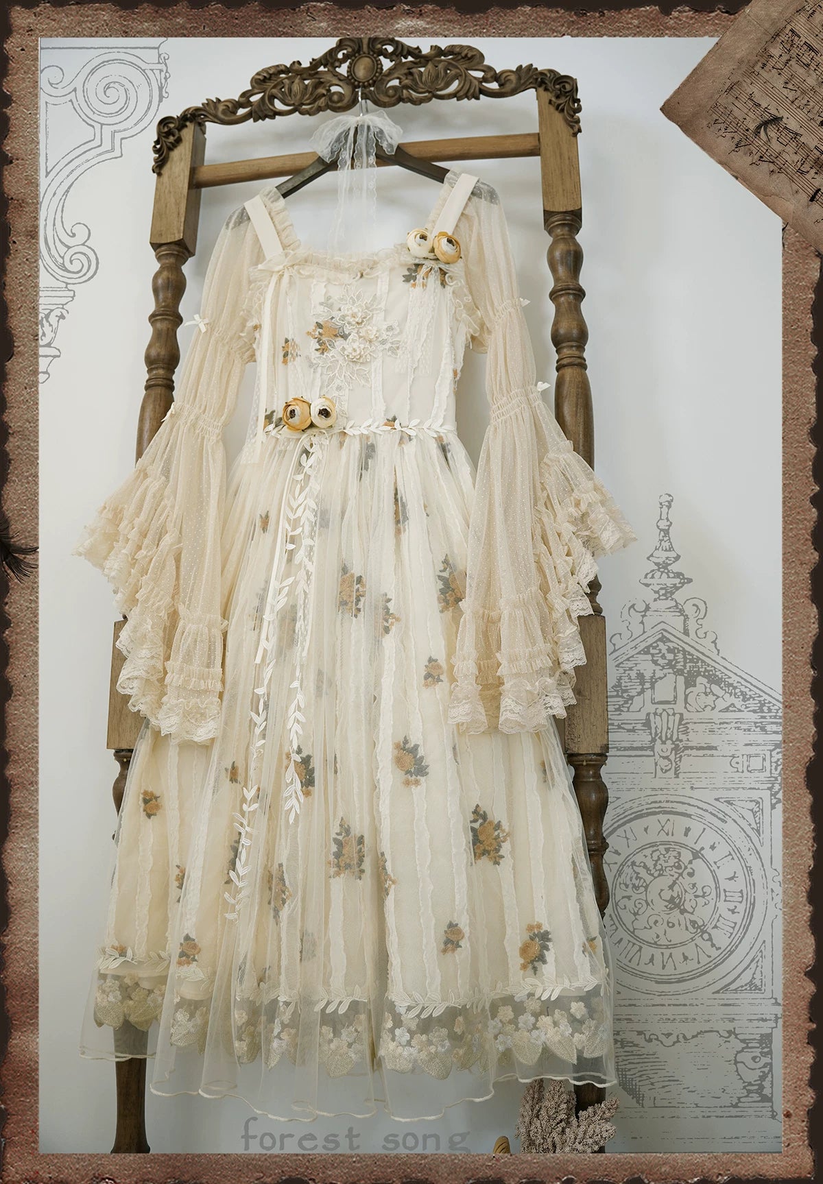 Forest Song - Chloris - Mesh Princess-Sleeve Lolita Blouse - detail view 3