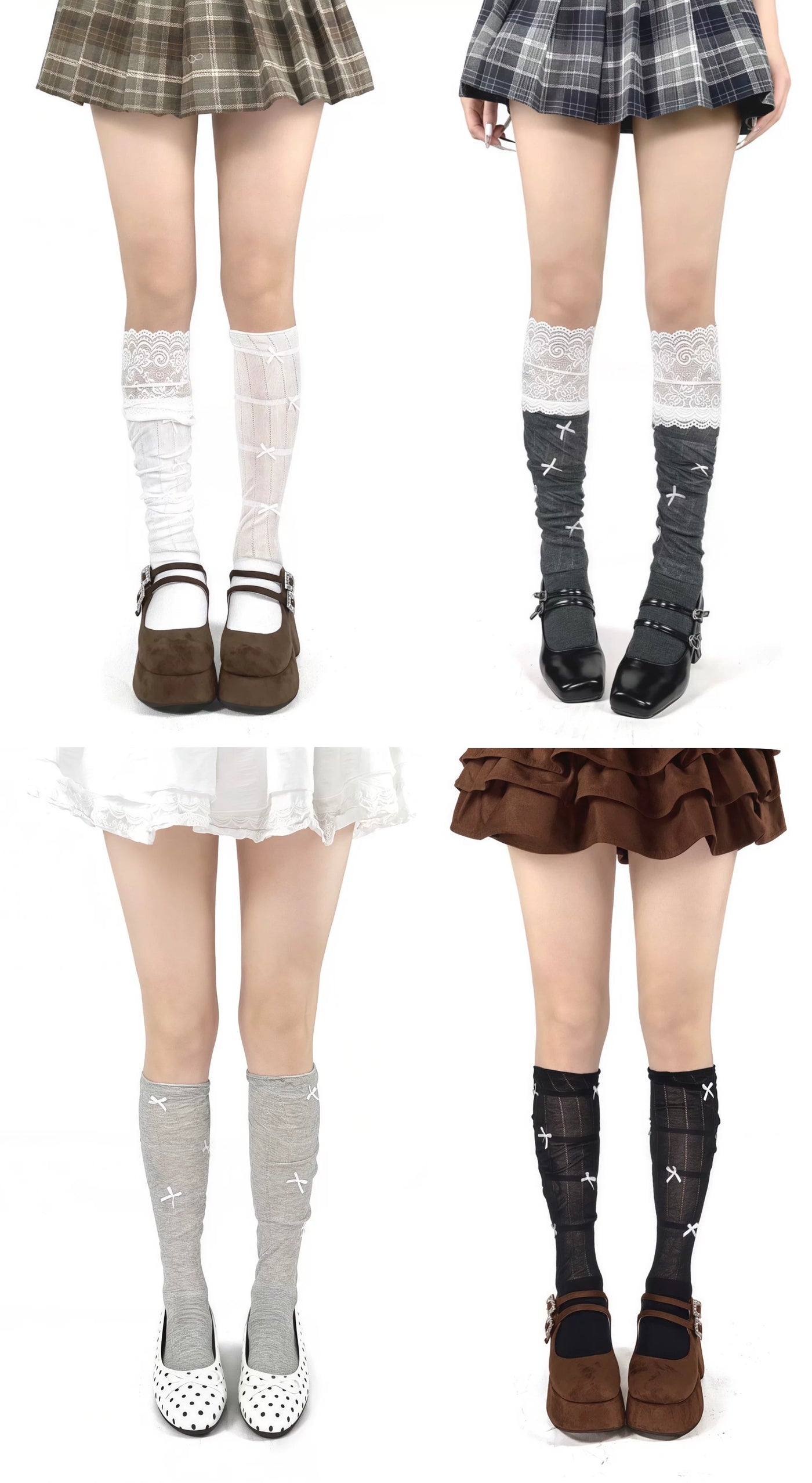 White Socks - Sweet Bow Slouch - Thin Combed-Cotton Slouch Calf Socks with Bow Detail