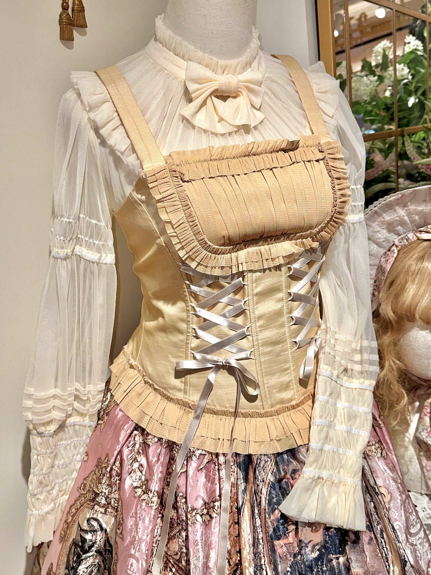 Krad Lanrete - Maria's Hymn - Sheer Mesh Long-Sleeve Blouse with Bow Tie