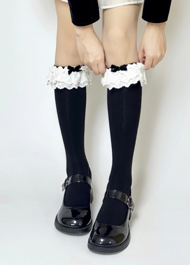 Fantasy Doll - Rose Lace - Mid-Calf Socks with Ruffled Lace Cuffs