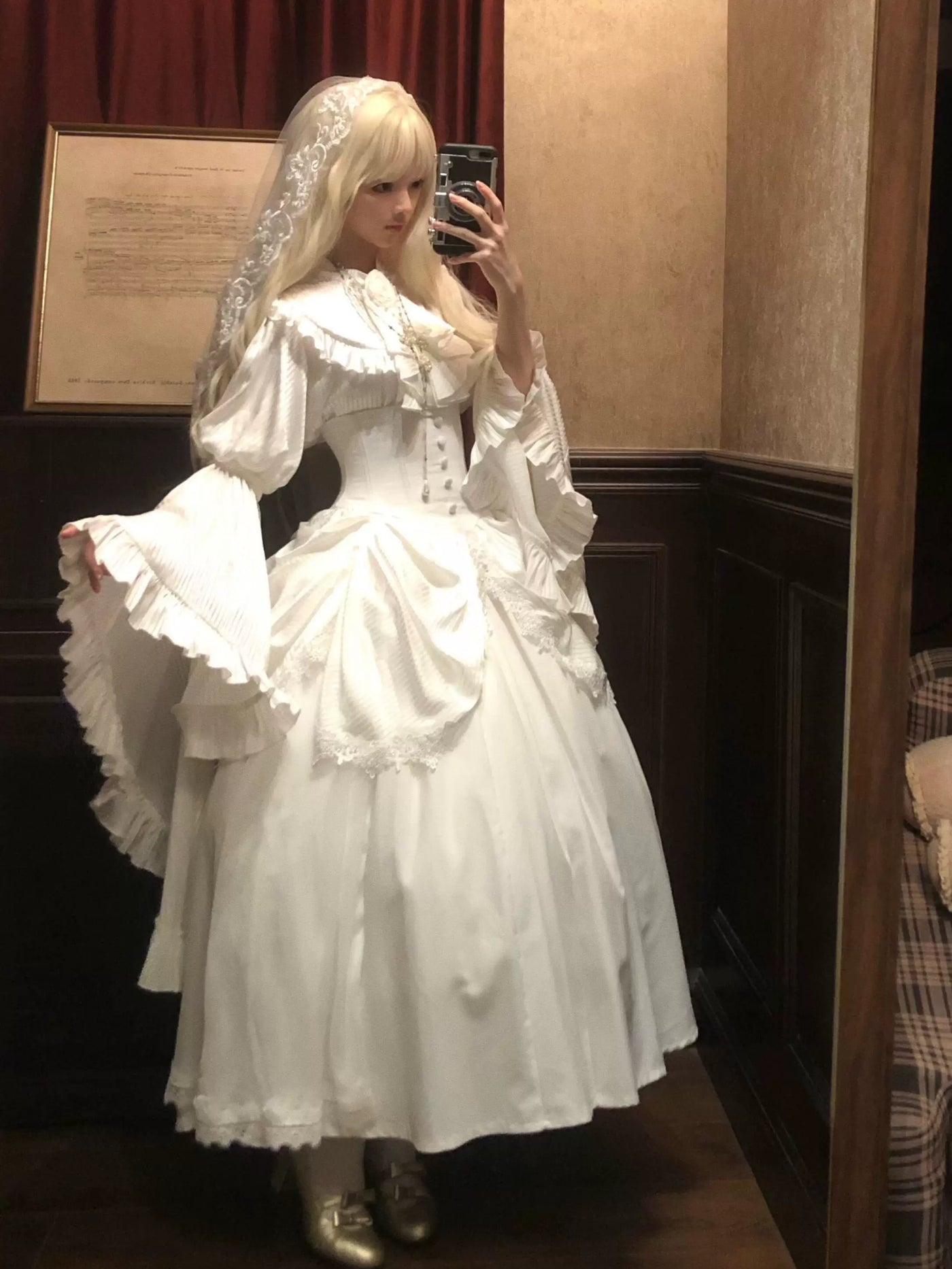Creamy - Gothic Nun - White Blouse and Long Skirt Set with Princess Sleeves