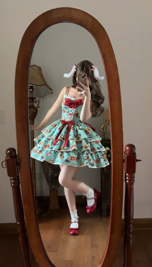 Sweet Bear Diary - Green Three-Piece Bow JSK Dress