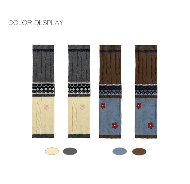 White Socks - Fair Isle Color Block - Slouch Leg Warmers with patterned bands