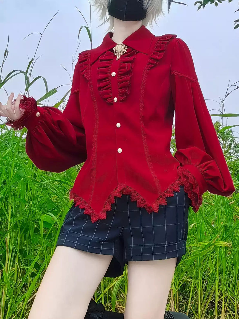 DMFS Lolita - Night Banquet - Pointed Collar Classic Lolita Shirt, Long Sleeve