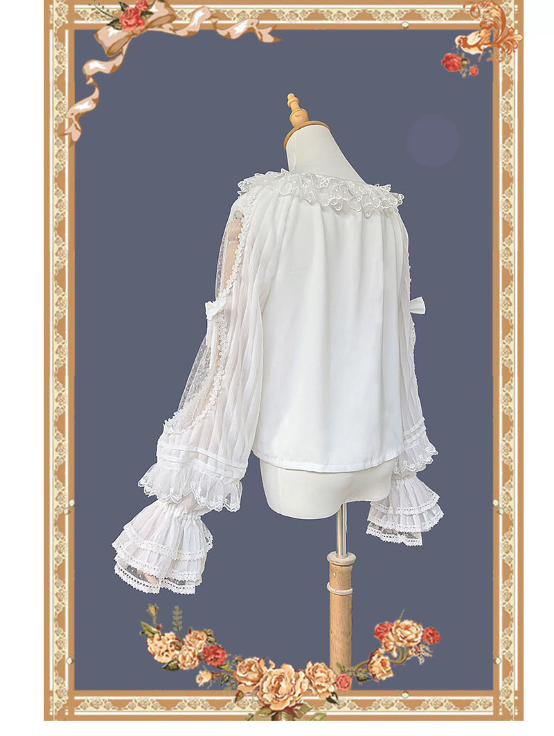 Infanta - Morning Dew - Lace-Sleeve Chiffon Blouse